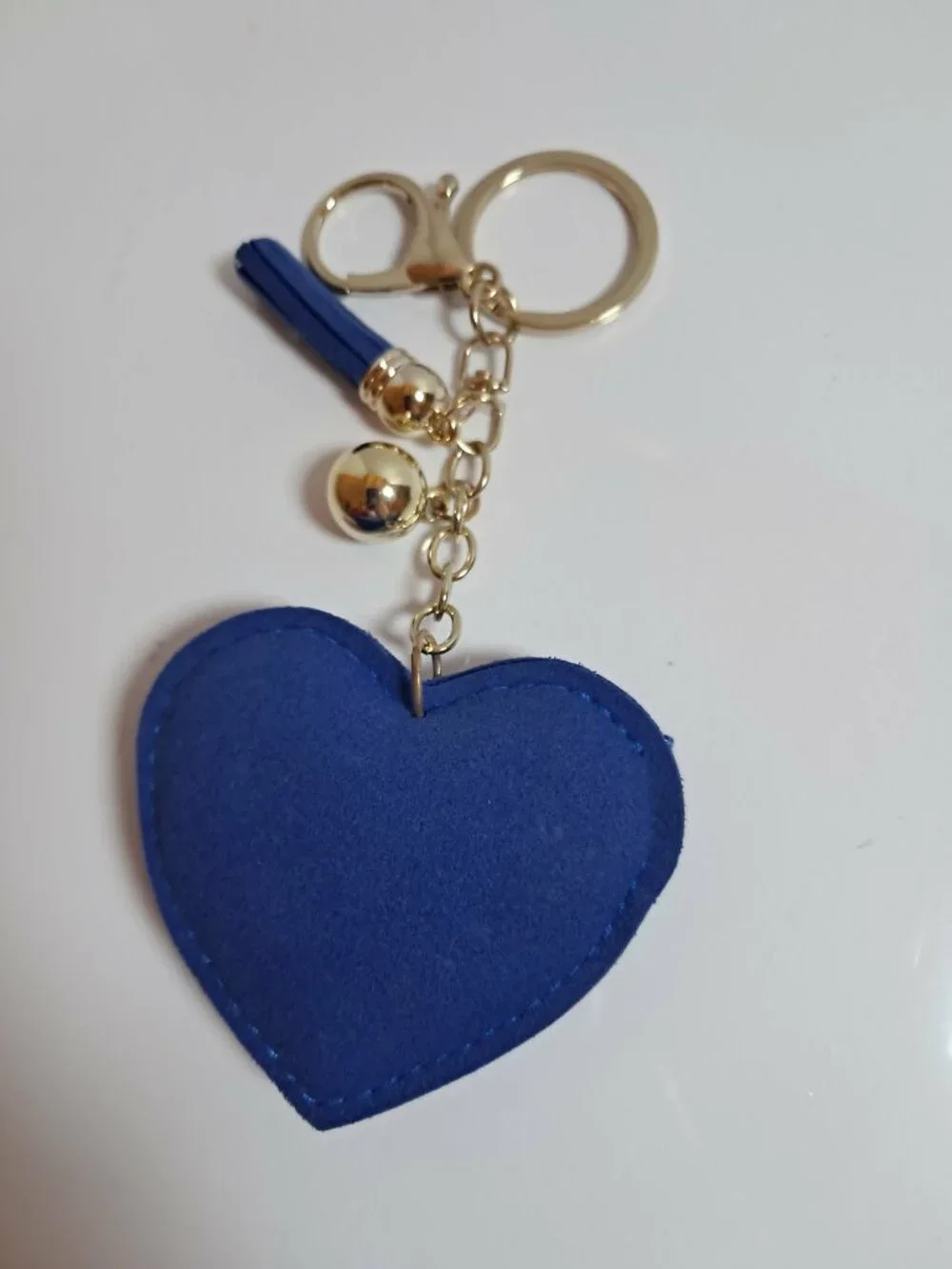 Blue Crystal Heart Evil Eye Rhinestone Tassel Keychain
